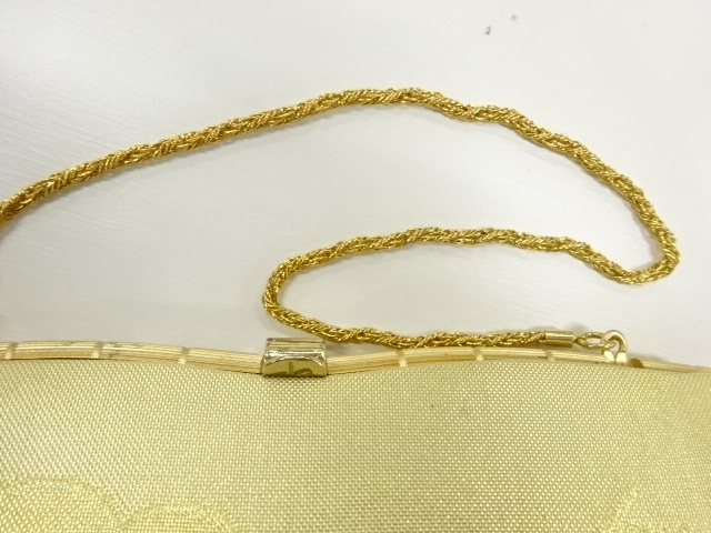  リサイクル　襷に草花・古典柄模様織出し和装バッグ